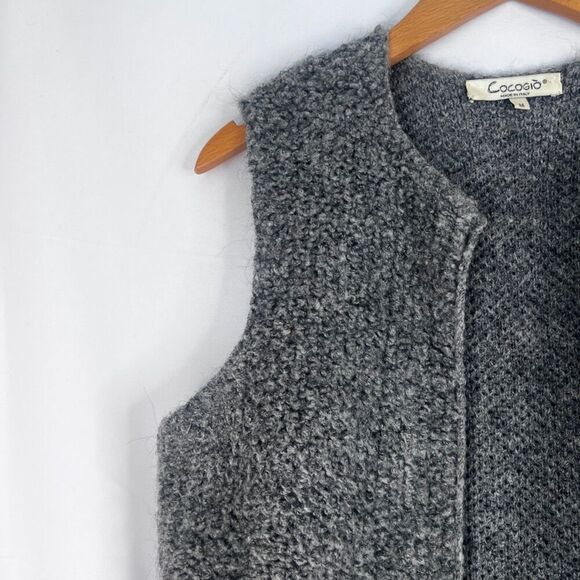 Cocogio Heather Gray Wool Mohair Blend Sleeveless Fuzzy Knit Cardigan Vest MD - Picture 4 of 10